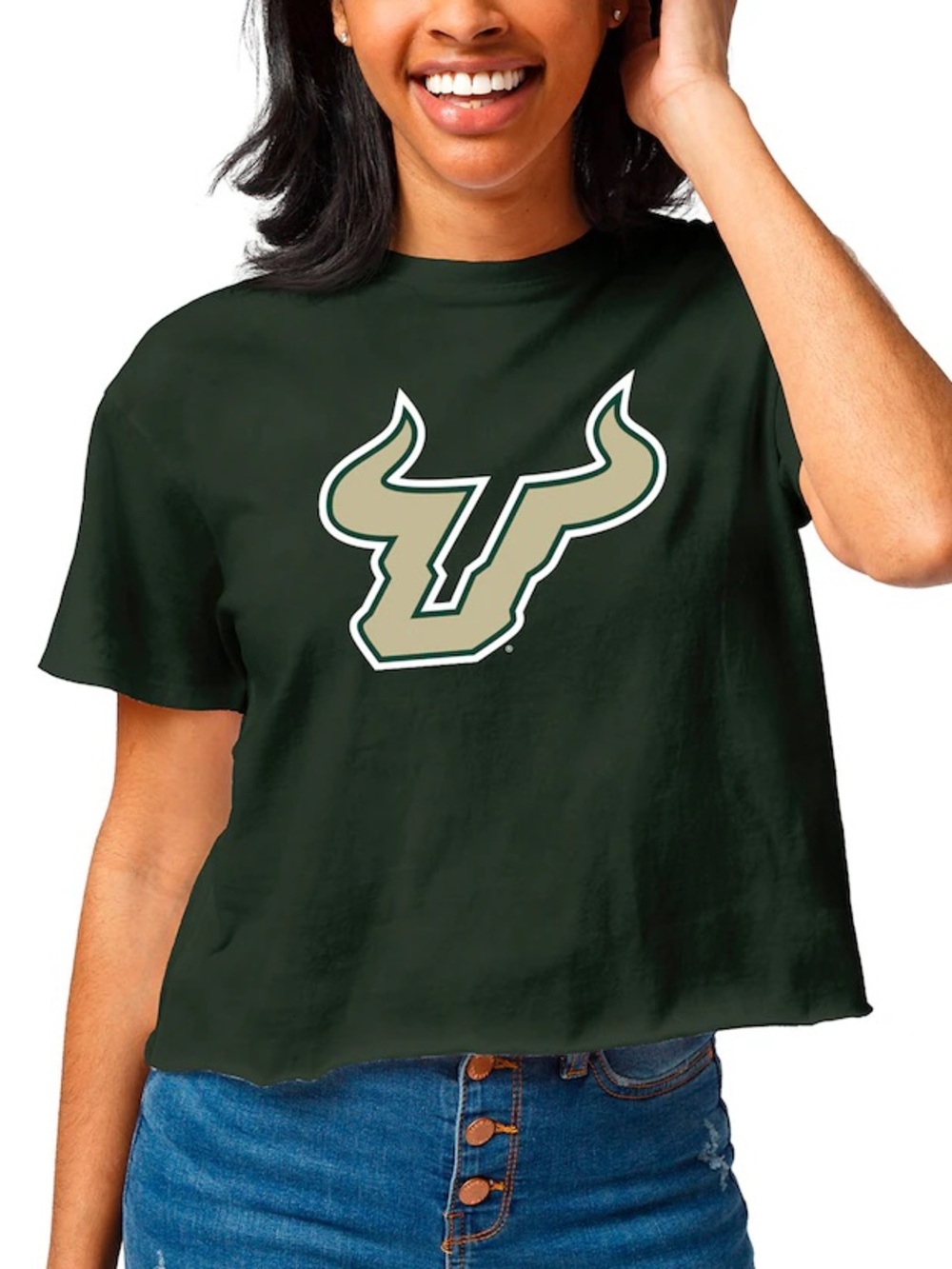 League Collegiate Wear Green South Florida Bulls Clothesline Cropped T-Shirt